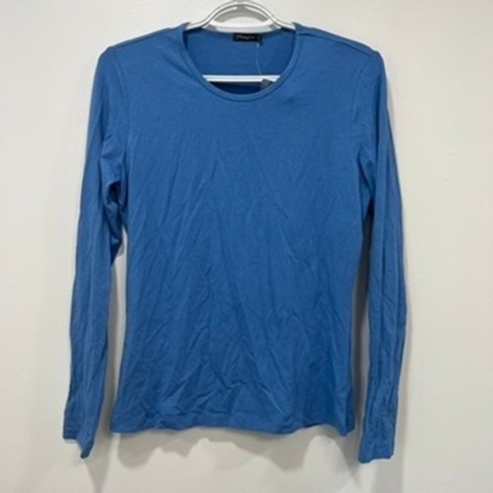 J Mclaughlin Allie Top Sweater Small NWT $88 Long Sleeve Scoop Cotton Blue Solid
